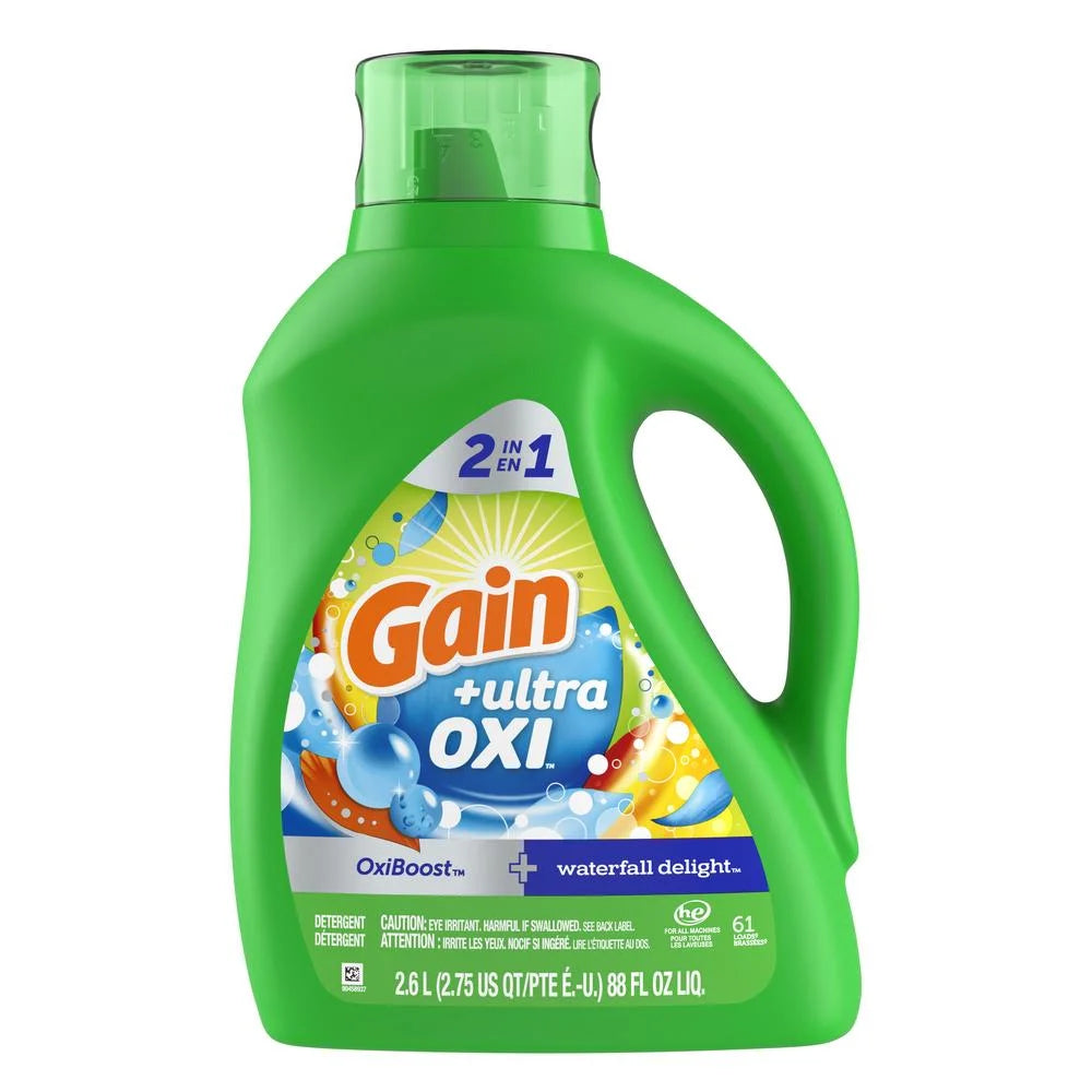 Gain + Ultra Oxi Boost HE Liquid Laundry Detergent, 61 Loads - Waterfall Delight 88 Oz