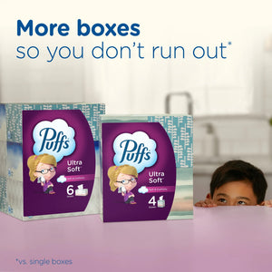 Puffs Ultra Soft Non-Lotion Facial Tissues, 3 Family Boxes, 124 Tissues per Box