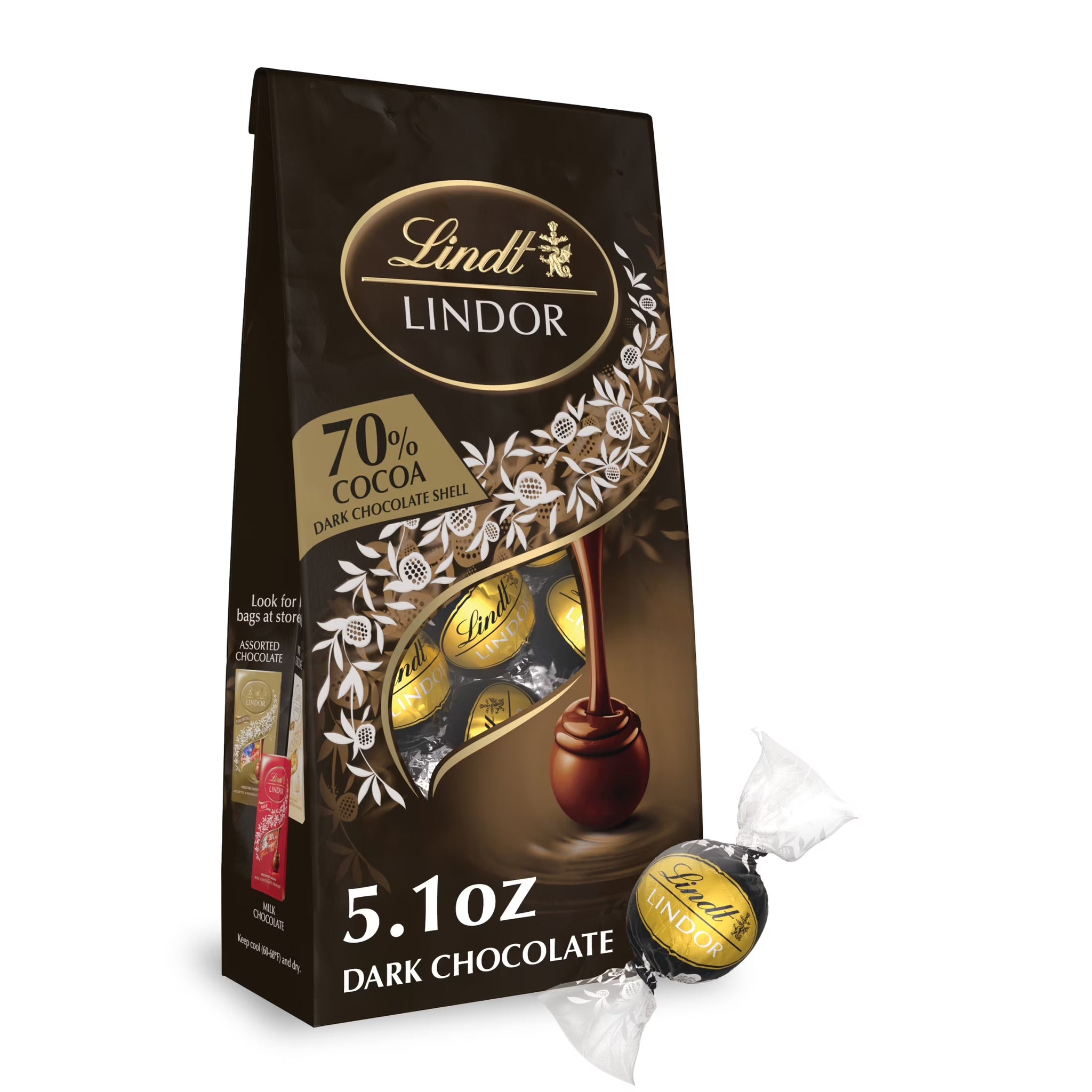 Lindt Lindor 70% Extra Dark Chocolate Candy Truffles, 5.1 Oz. Bag