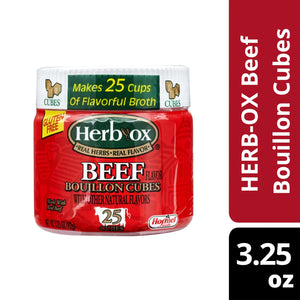 HERB-OX Beef Bouillon Cubes, 25 Count, Shelf-Stable, 3.25 Oz Plastic Jar