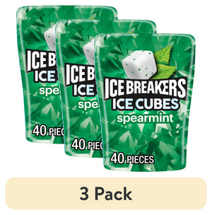 (3 Pack) Ice Breakers Ice Cubes Spearmint Flavored Sugar Free Chewing Gum, Bottle 3.24 Oz, 40 Pieces