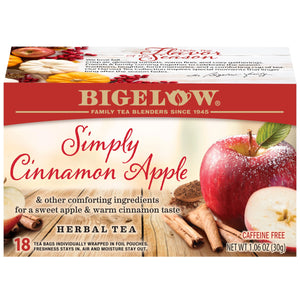 Bigelow Simply Cinnamon Apple Seasonal Tea, Caffeine Free, Herbal Tea Bags, 18 Count