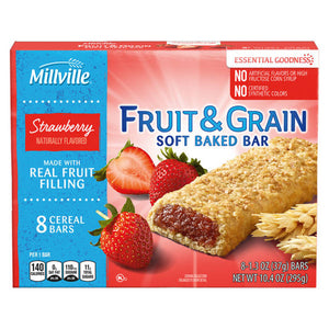 Millville Strawberry Fruit & Grain Cereal Bars, 8 Count