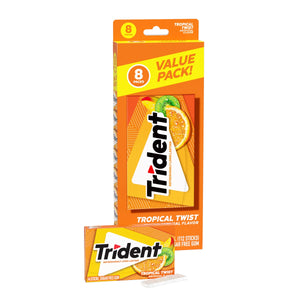 Trident Sugar Free Gum, Tropical Twist, Value Pack, 8 Packs of 14 Pieces (112 Regular Size Pieces)