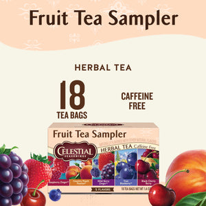 Celestial Seasonings Fruit Tea Sampler, Caffeine-Free Herbal Tea Bags (18 Count)