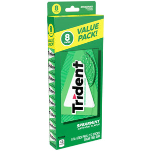 Trident Sugar Free Gum, Spearmint, Value Pack, 8 Packs of 14 Pieces (112 Regular Size Pieces)