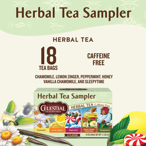 Celestial Seasonings Herbal Tea Sampler, Caffeine-Free Herbal Tea Bags (18 Count)