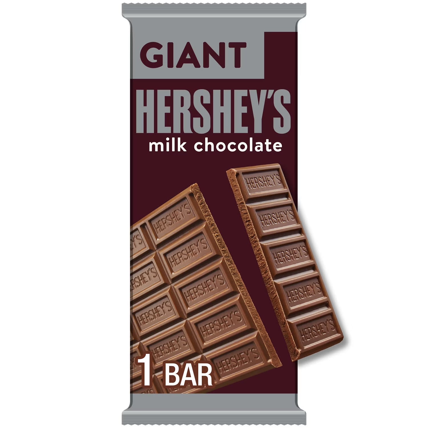 Hershey'S Milk Chocolate Giant Candy, Bar 7.56 Oz, 25 Pieces