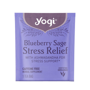 Yogi Tea, Blueberry Sage Stress Relief, Caffeine-Free Herbal Tea Bags, 16 Count
