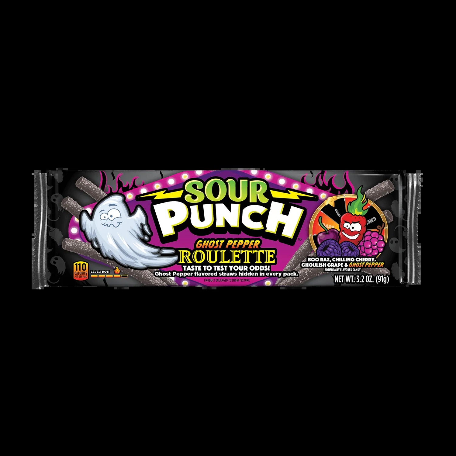 Sour Punch Ghost Pepper Roulette Straws Halloween Candy, 3.2 Oz