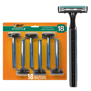 BIC Sensitive 2 Disposable Razors for Men with 2 Blades, 18 Pack