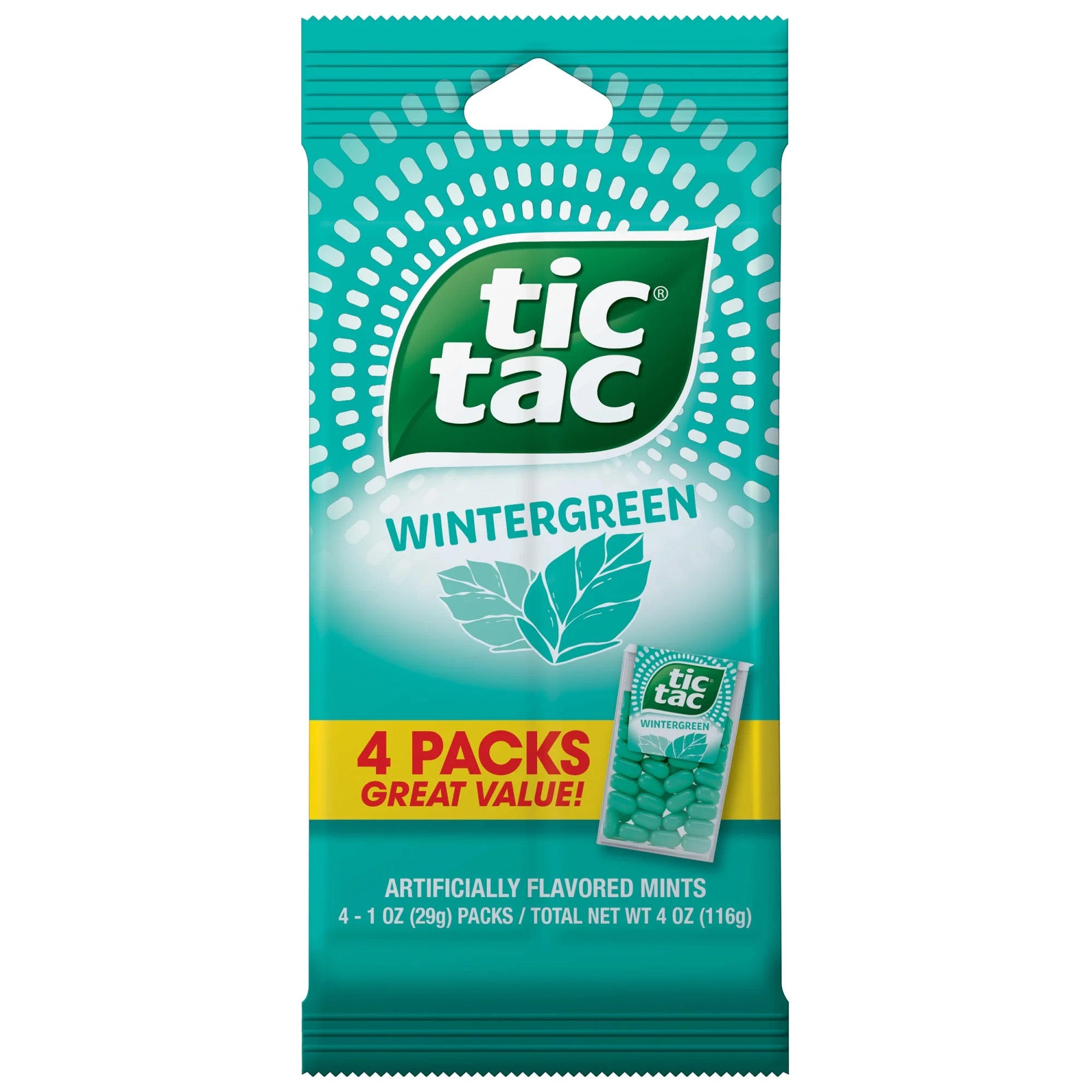 Tic Tac Wintergreen Breath Mints, 4 Count, On-The-Go Refreshment, 1 Oz Each