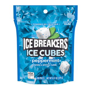 Ice Breakers Ice Cubes Peppermint Sugar Free Chewing Gum, Pouch 8.11 Oz, 100 Pieces