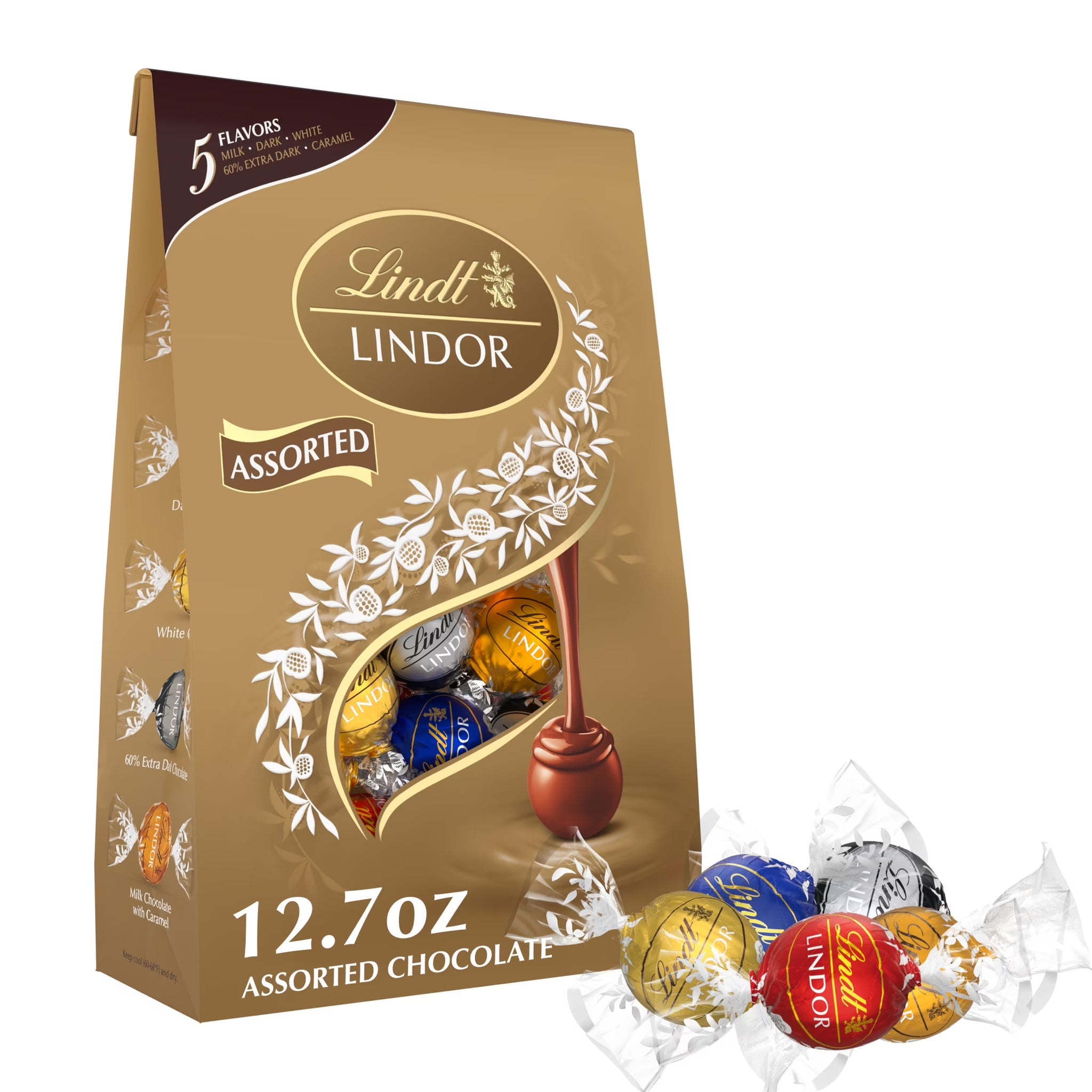 Lindt Lindor Assorted Chocolate Candy Truffles, 12.7 Oz, Bag