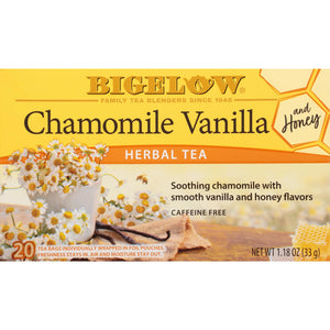 Bigelow Chamomile Vanilla and Honey, Caffeine Free, Herbal Tea Bags, 20 Count