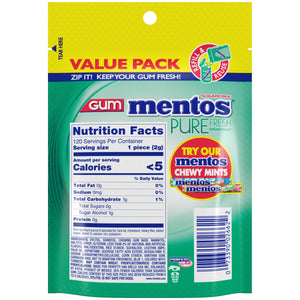 Mentos Pure  Sugar-Free Gum with Xylitol, Spearmint, Nut Free, 120 Regular Size Pieces