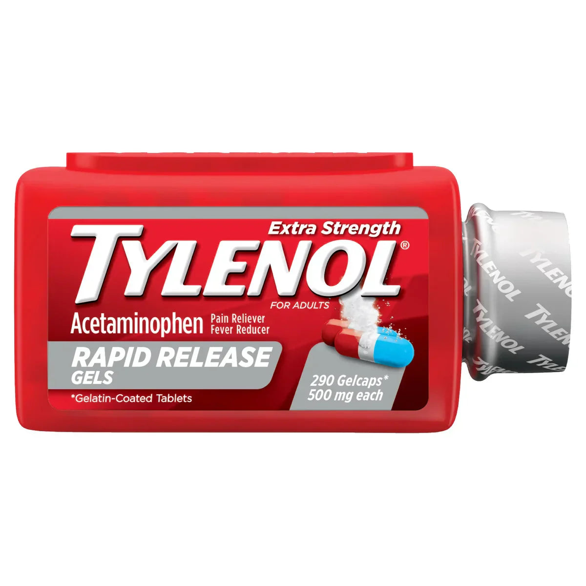 Tylenol Rapid Release Extra Strength Acetaminophen 500 Mg, Pain & Fever Relief, 290 Rapid Release Gelcaps