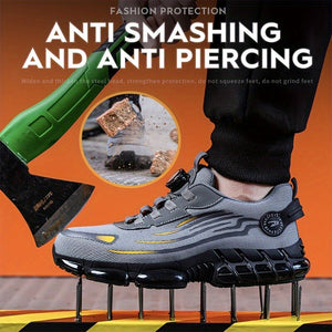 Men Safety Toe Work Shoes Rotating Buckle Breathable Non-Slip Steel Toe Sneakers