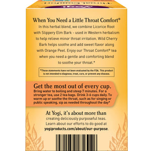 Yogi Tea Throat Comfort, Caffeine-Free Organic Herbal Tea Bags, 16 Count