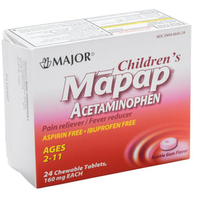 Major Children'S Mapap Bubblegum Chewable Tabs 160 Mg 24 Tabs (Pack of 2)