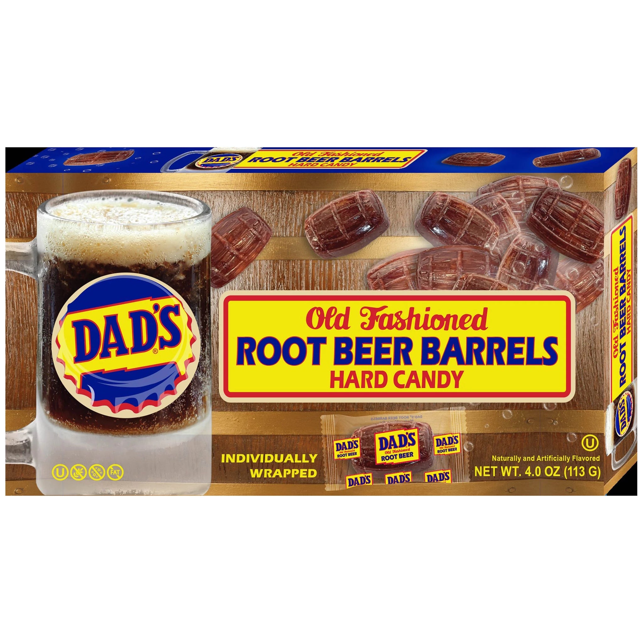 Dad'S Old Fashioned Root Beer Barrels Hard Candy, 4 Oz. Theater Box, Allergen Free