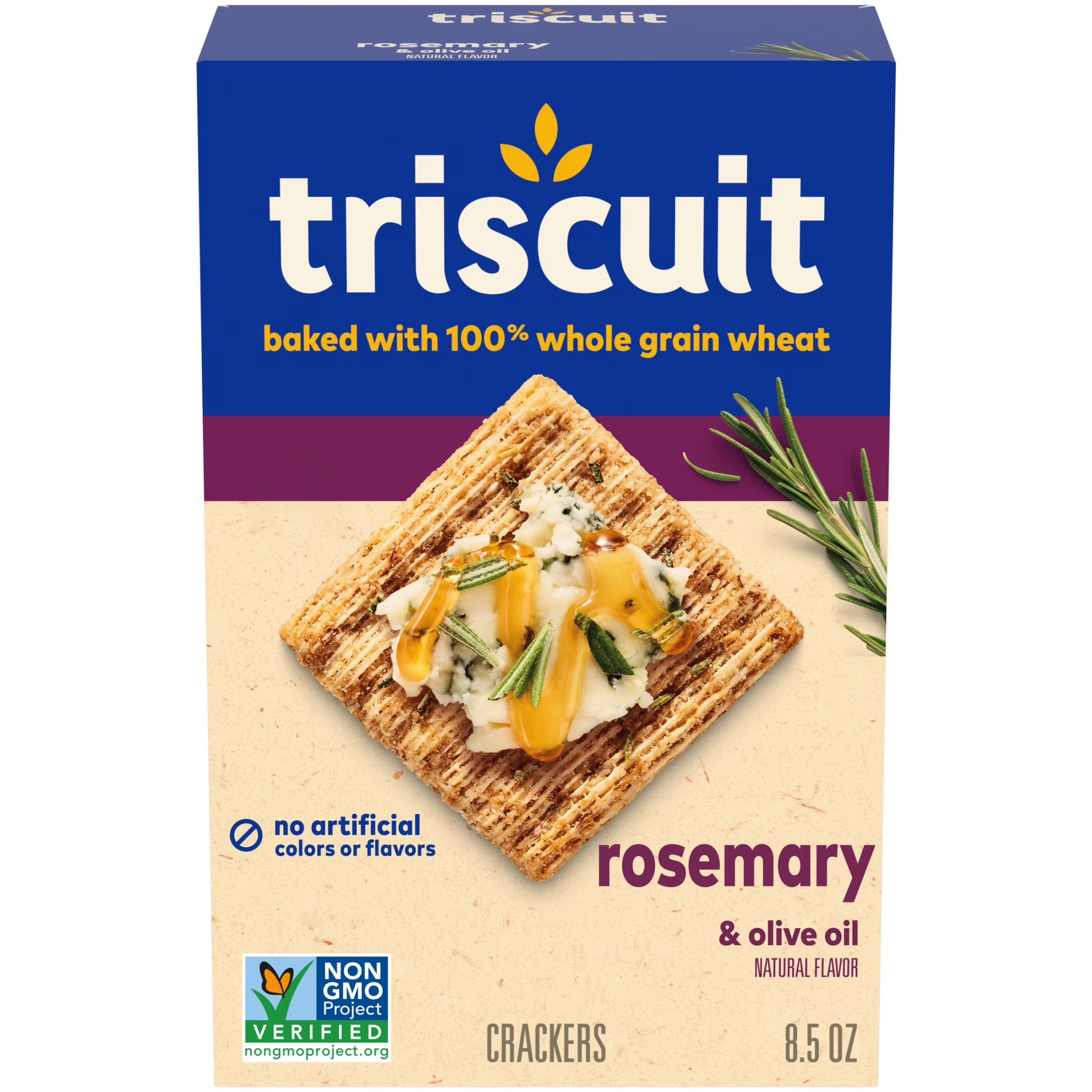 Triscuit 8.5 Oz Rosemary & Olive Oil Whole Grain Wheat Crackers, Lunch Snacks, Snack Crackers, 8.5 Oz