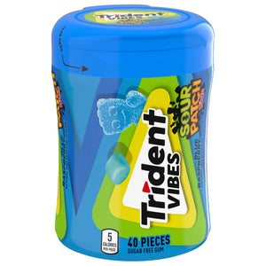 Trident Vibes Sour Patch Kids Sugar Free Gum, Blue Raspberry, Regular Size, 40 Piece Bottle
