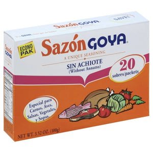 Goya Sazon Sin Achiote (Without Annatto) 3.52 Oz, 20 Packets/Sobres