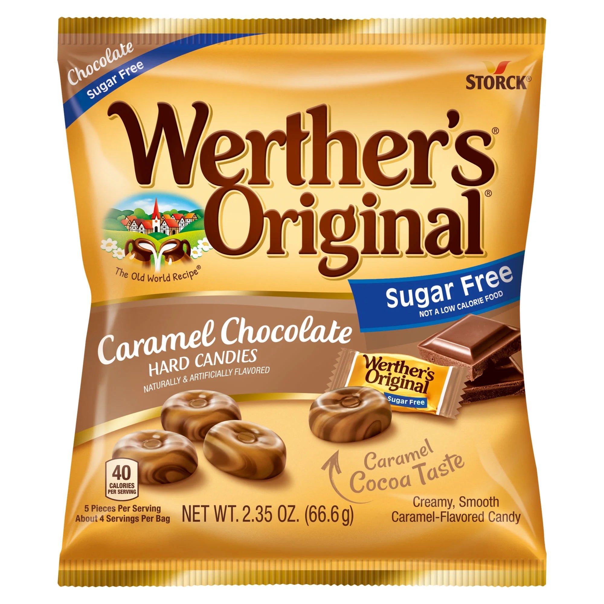 Storck Werther'S Original Sugar-Free Caramel Chocolate Hard Candies, 2.35 Oz.