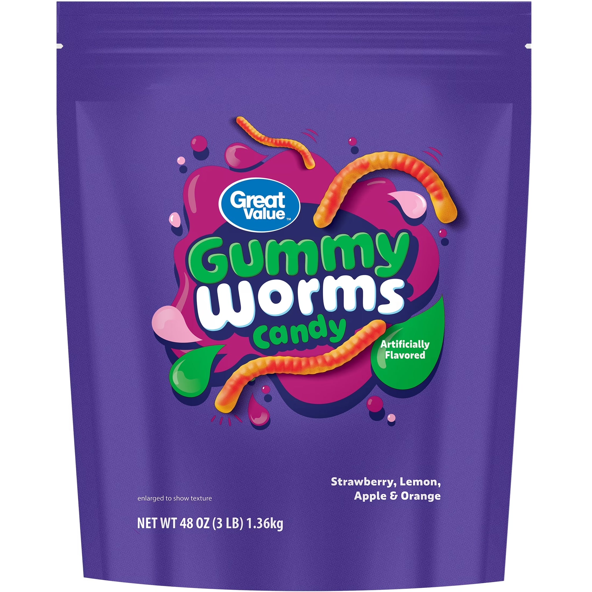 Gummy Worms Chewy Candy, 48 Oz Bag
