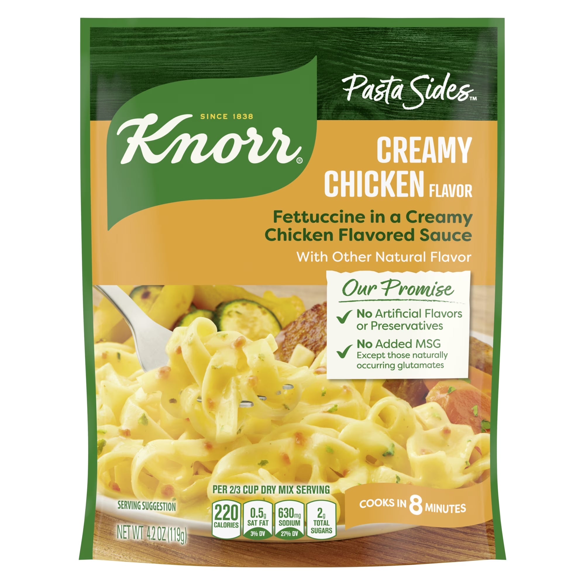 Knorr No Artificial Flavors Creamy Chicken Pasta Sides Cooks in 7 Minutes, 4.2 Oz Regular Pouch