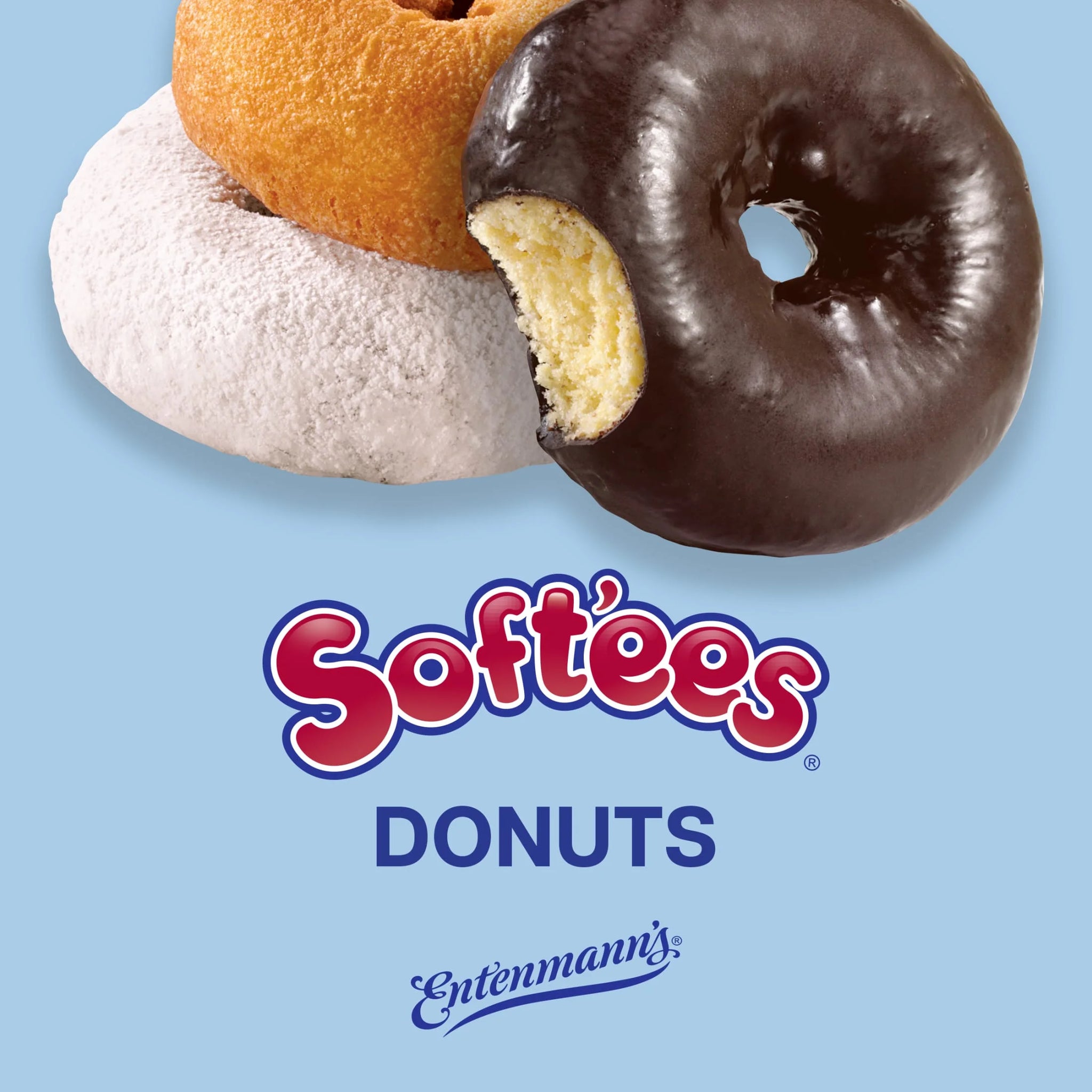 Entenmann'S Soft'Ees Plain, Powdered Sugar, Chocolate Frosted Donuts, 12 Count, Assorted Donuts, 20.5 Oz Box