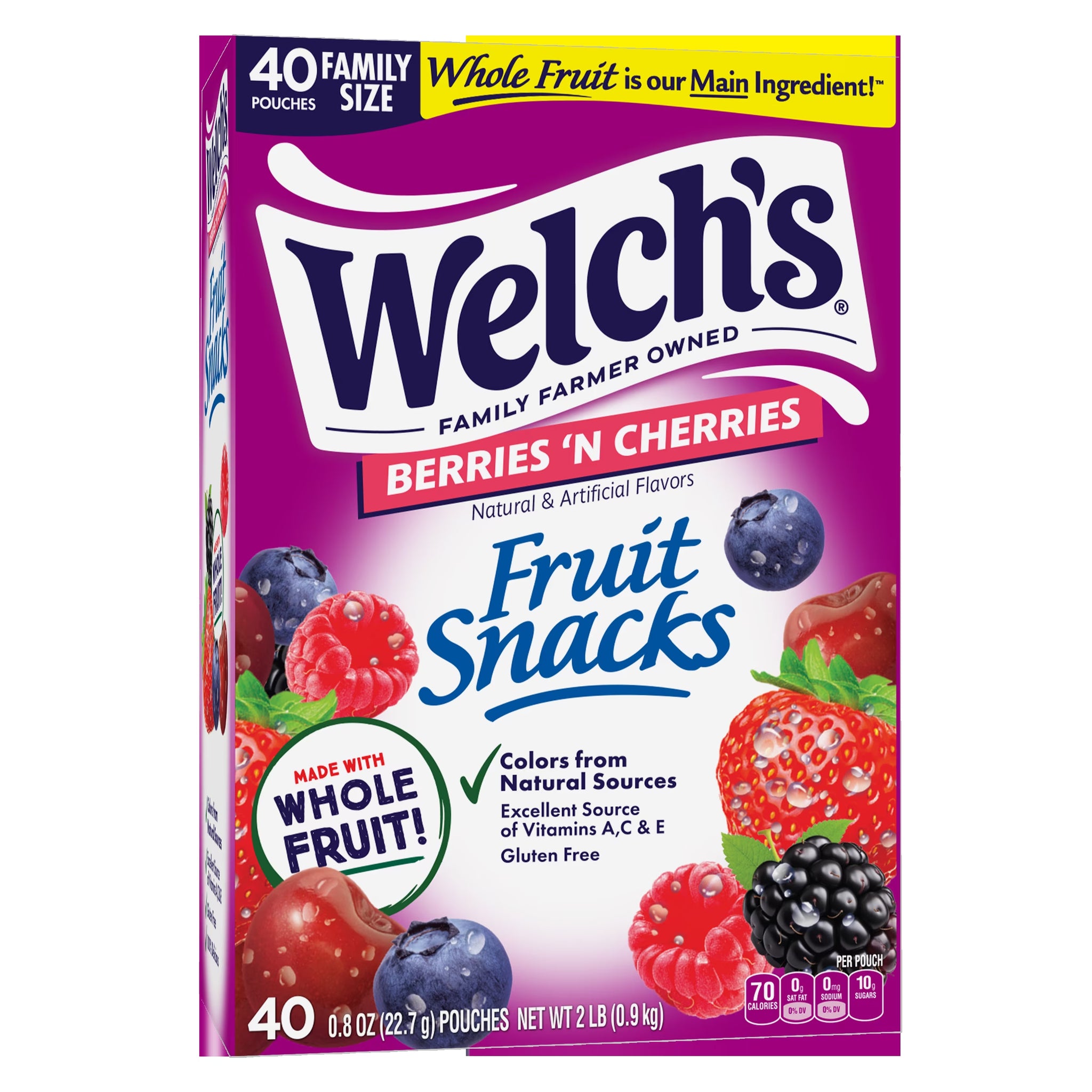 Welch'S 8 oz GF Fruit Snacks Berries 'N Cherries  Gluten-Free Berries 'N Cherries Soft Fruit Snacks for Stocking Stuffers, .8 Oz, 40 Count
