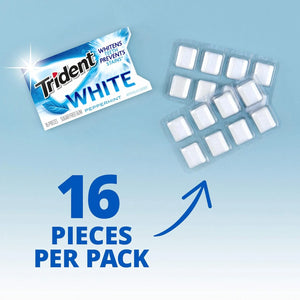 Trident White Sugar Free Gum, Peppermint Flavor, 3 Packs of 16 Pieces (48 Pieces Total)