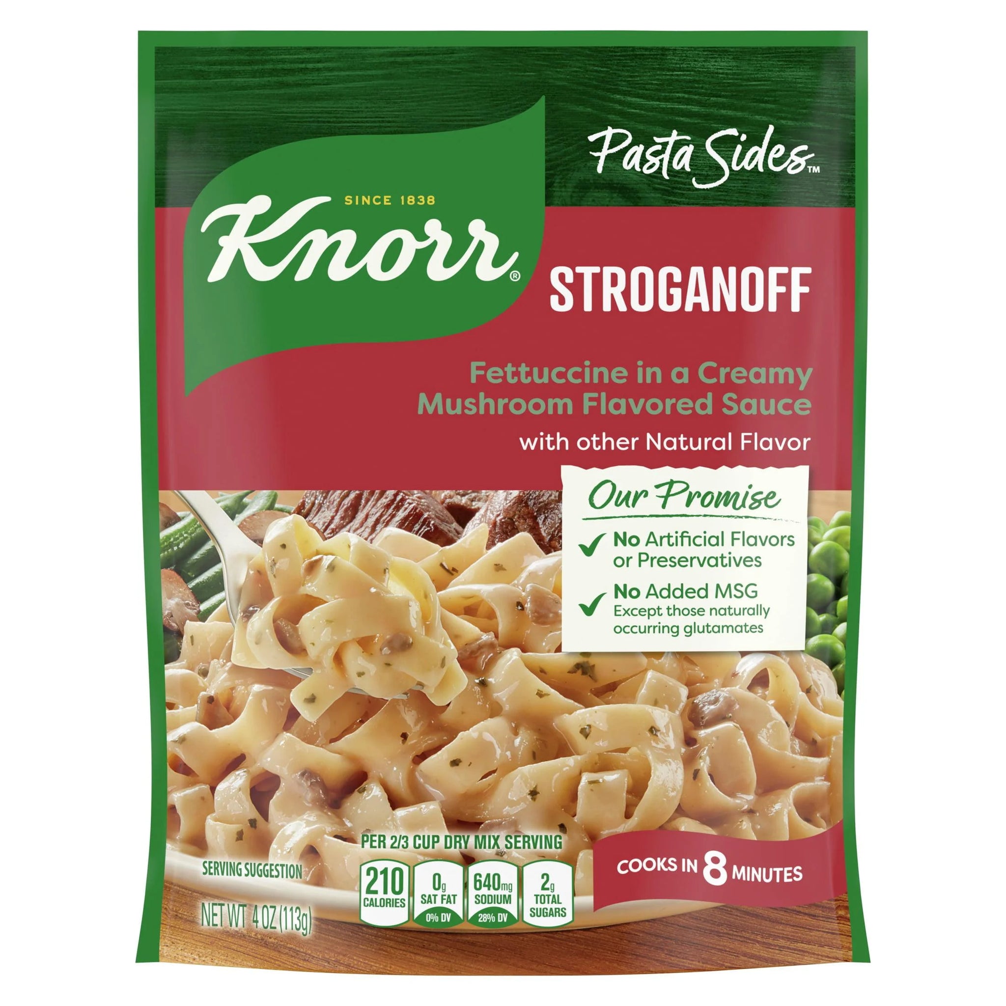 Knorr No Artificial Flavors Stroganoff Fettuccine Pasta Sides, 7 Minute Cook Time, 4 Oz