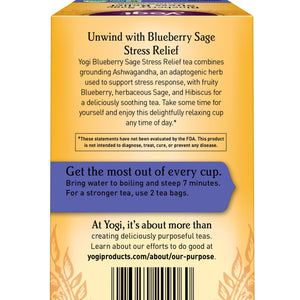 Yogi Tea, Blueberry Sage Stress Relief, Caffeine-Free Herbal Tea Bags, 16 Count