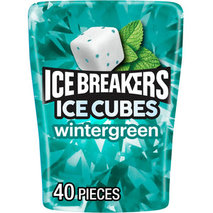 Ice Breakers Ice Cubes Wintergreen Sugar Free Chewing Gum, Bottle 3.24 Oz, 40 Pieces