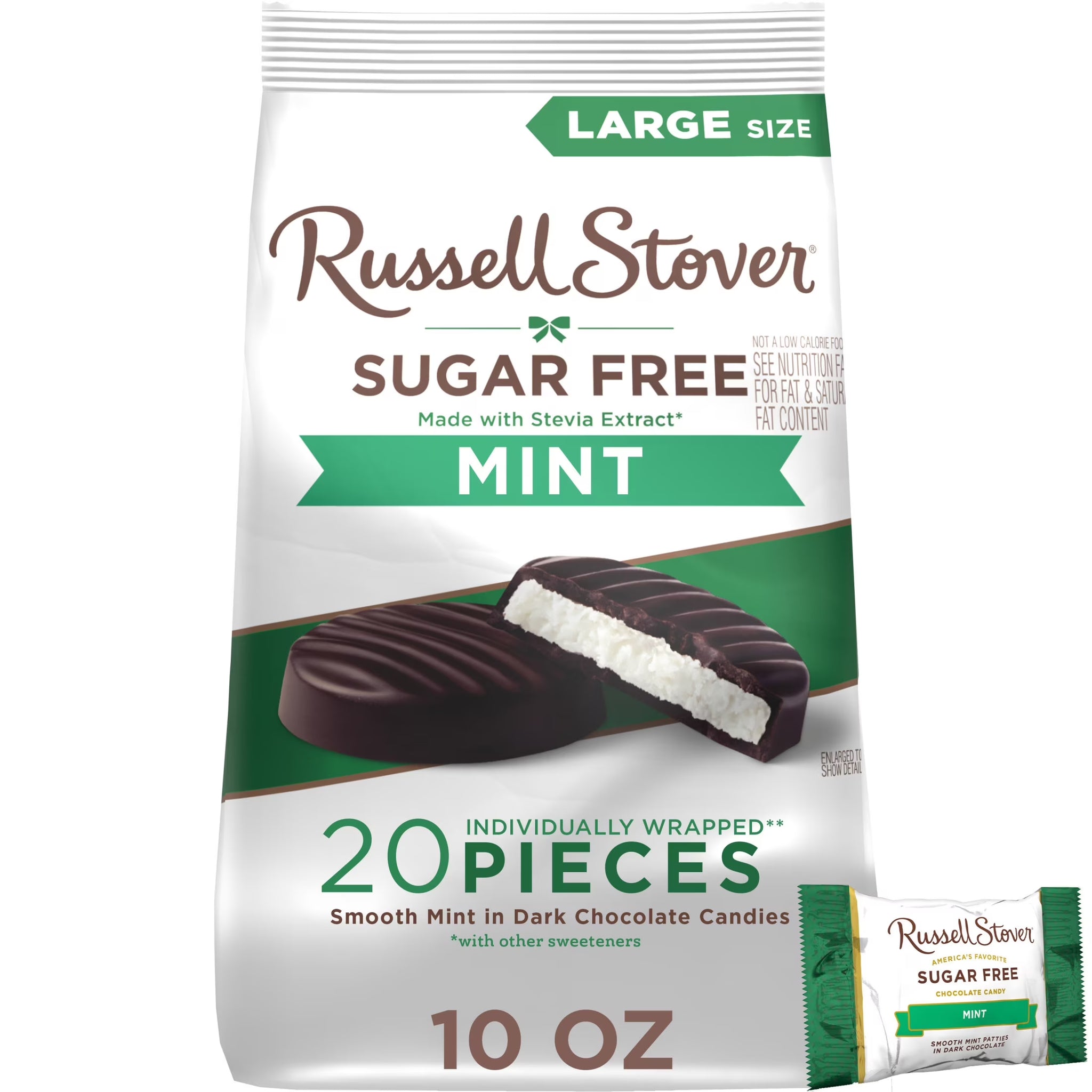 RUSSELL STOVER Sugar Free Dark Chocolate Mint Patties Candy, 10 Oz. Bag