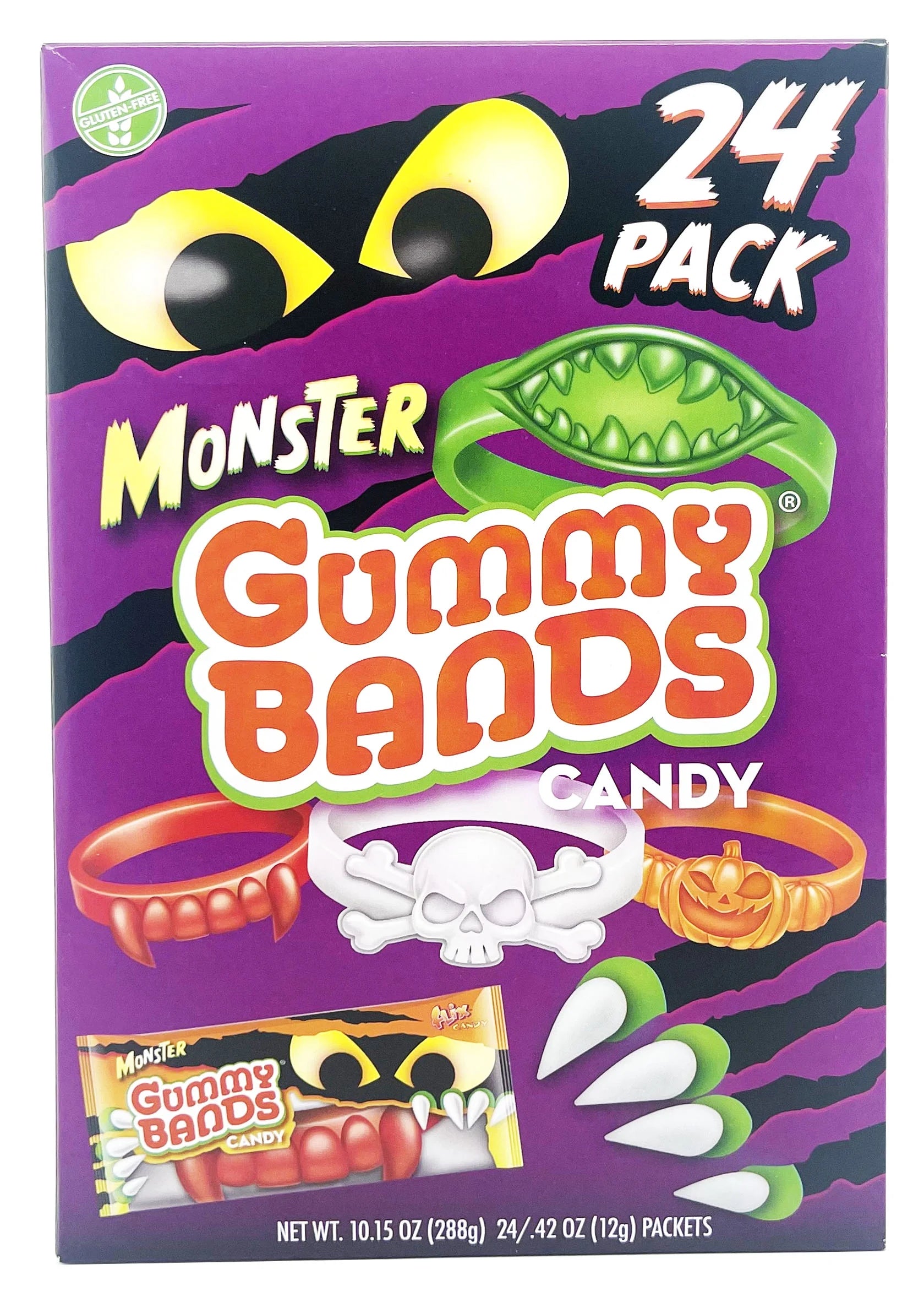 Flix Candy Monster Gummy Bands, Assorted Fruity Gummies, 24 Count Box