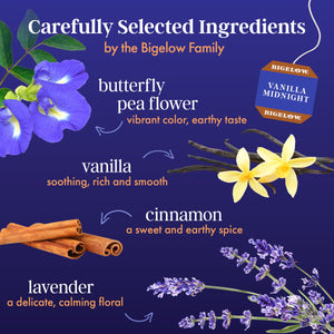 Bigelow Butterfly Pea Flower Vanilla Midnight, Herbal Tea, Tea Bags, 18 Count