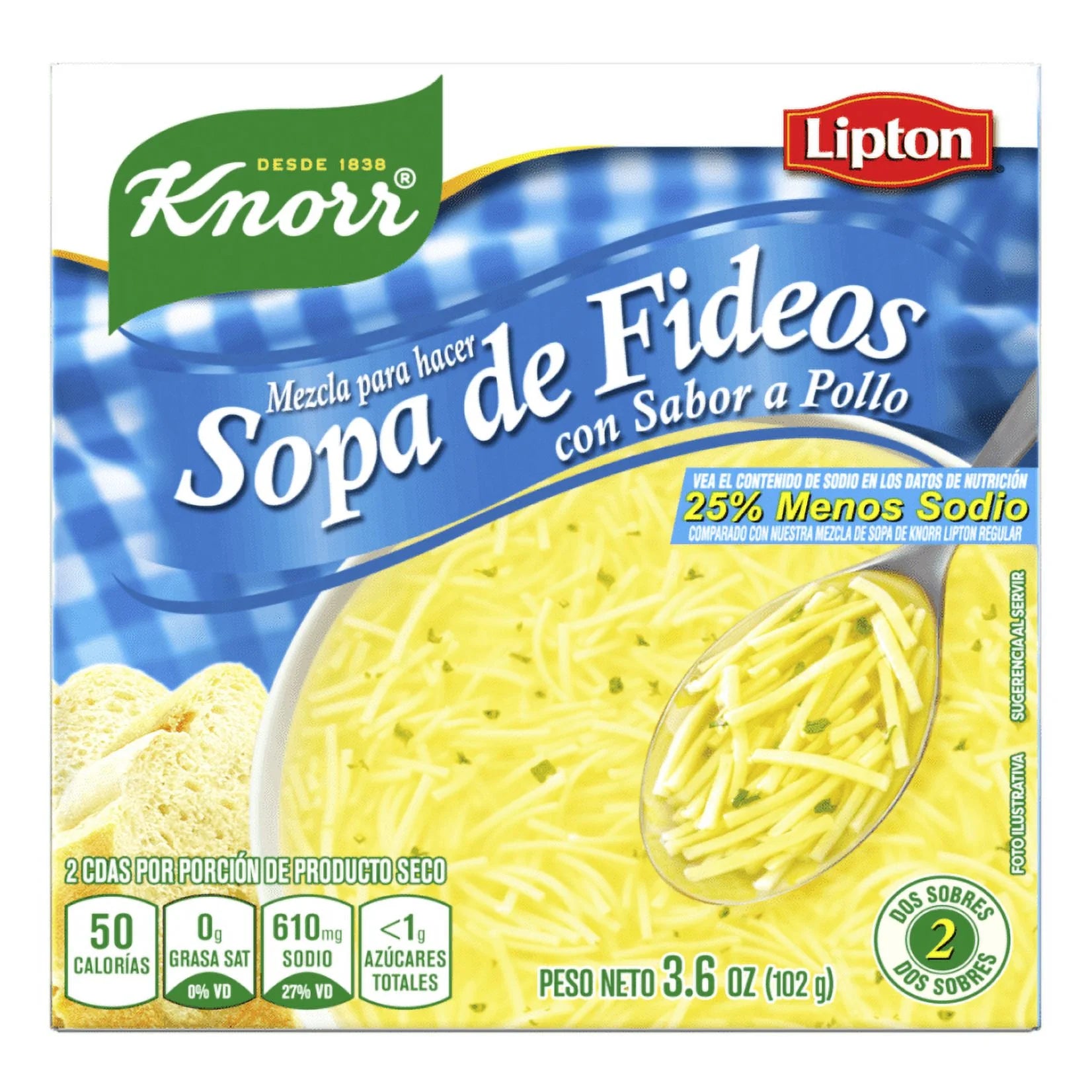 Knorr Lipton Noodle Soup Mix with Real Chicken Broth, Less Salt 2/3.8 Oz