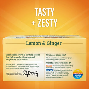 Twinings Lemon & Ginger Herbal Tea Bags, Caffeine Free, 50 Count Box