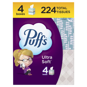 Puffs Ultra Soft Facial Tissues, Cube, 56 Facial Tissues per Box, 4 Count