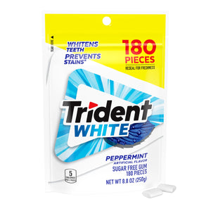 Trident White Peppermint Sugar Free Gum, Value Pack, 180 Regular Size Pieces