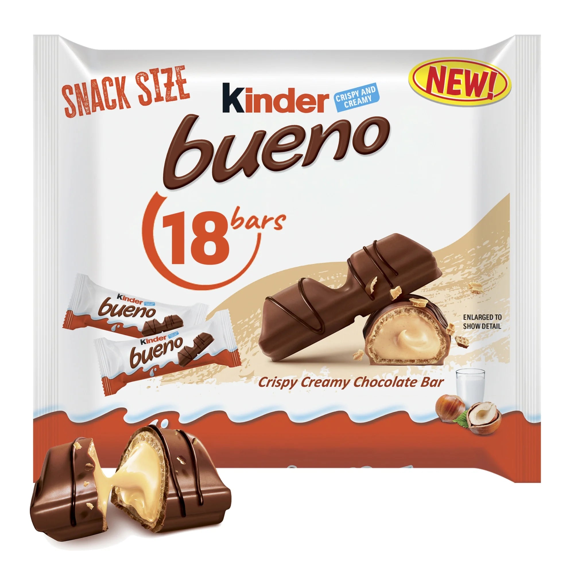 Kinder Bueno Milk Chocolate and Hazelnut Cream, Individually Wrapped Snack Size Chocolate Bars, 6.8Oz