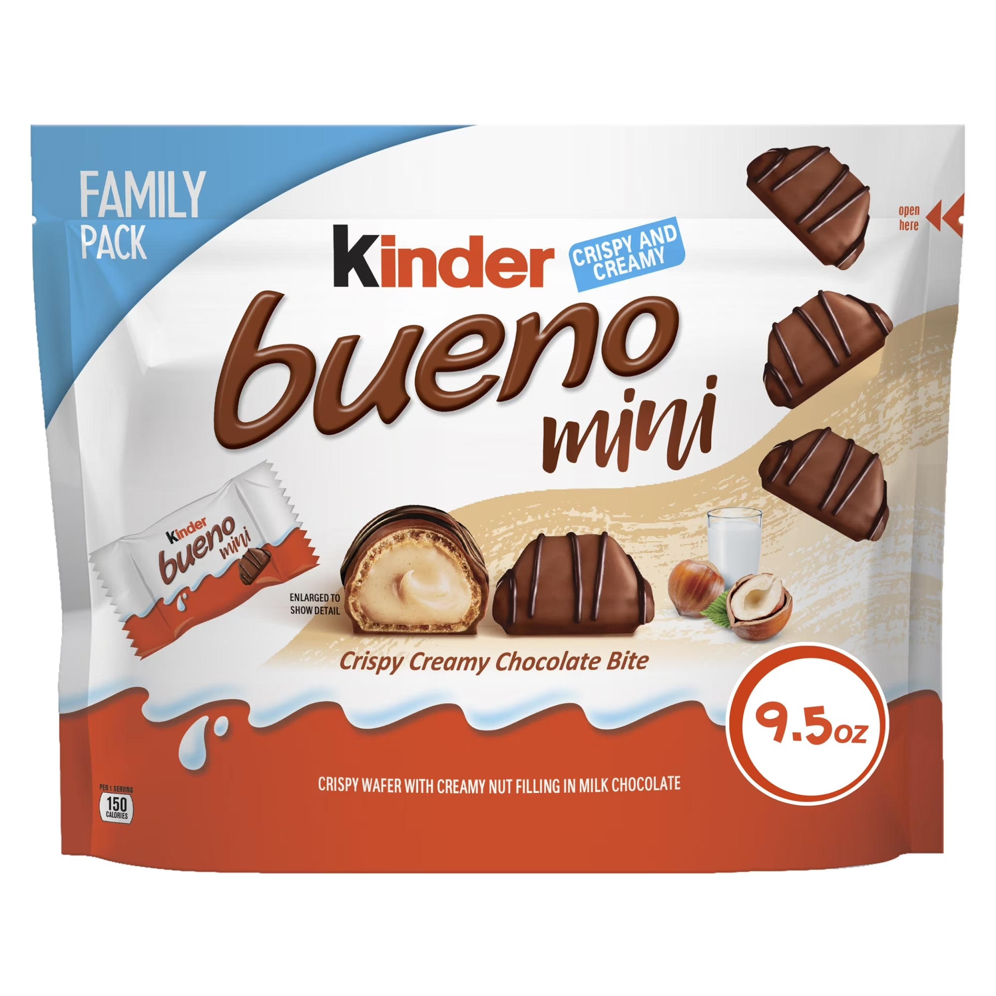 Kinder Bueno Mini, Milk Chocolate and Hazelnut Cream, Family Pack, Individually Wrapped Chocolate Bars, 9.5 Oz