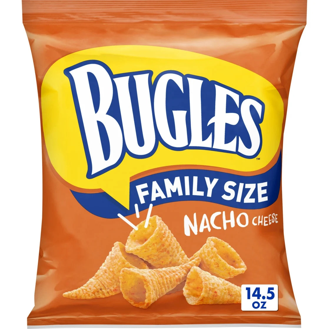 Bugles 14.5 Oz Nacho Cheese Crispy Corn Snacks, Family Size Snack Bag, Salty Snack, 14.5 Oz