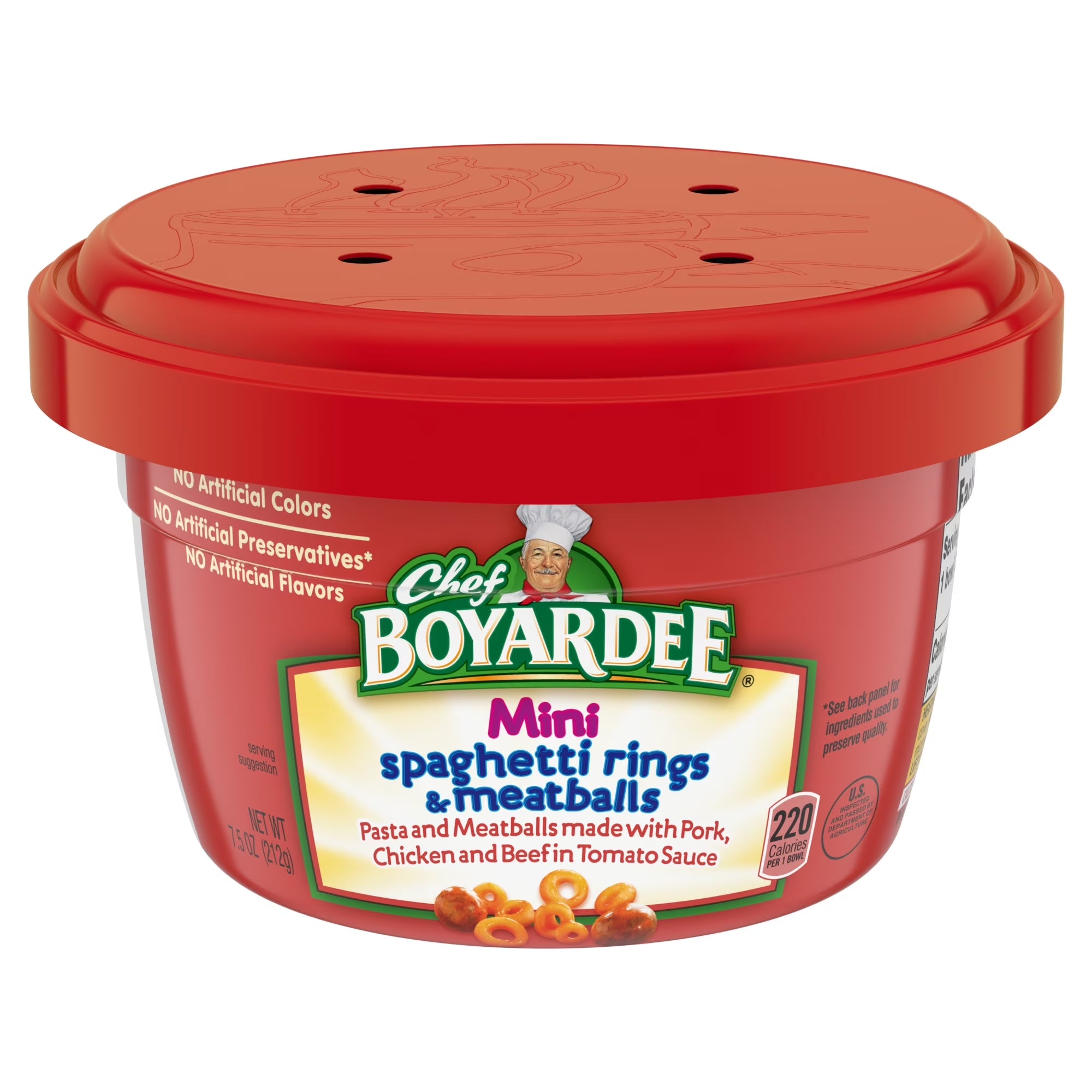 Chef Boyardee 7.5 Oz Mini Spaghetti Rings and Meatballs in Tomato Sauce, Microwavable Meal, 7.5 Oz. Bowl