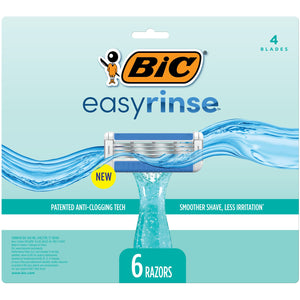 BIC Easyrinse Anti-Clogging Women'S Disposable Razors with 4 Blades, 6 Count