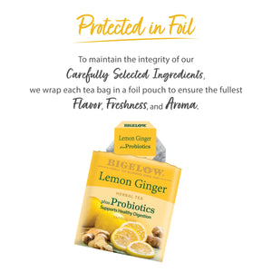 () Bigelow Lemon Ginger plus Probiotics, Caffeine Free, Herbal Tea Bags, 18 Count